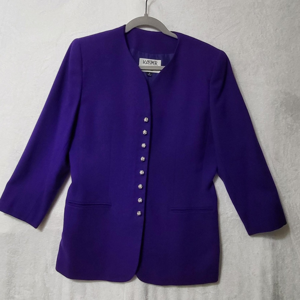 Kasper Blazer Womens 8 Purple‎ Wool Jewel Button Lined Career Jacket Elegant